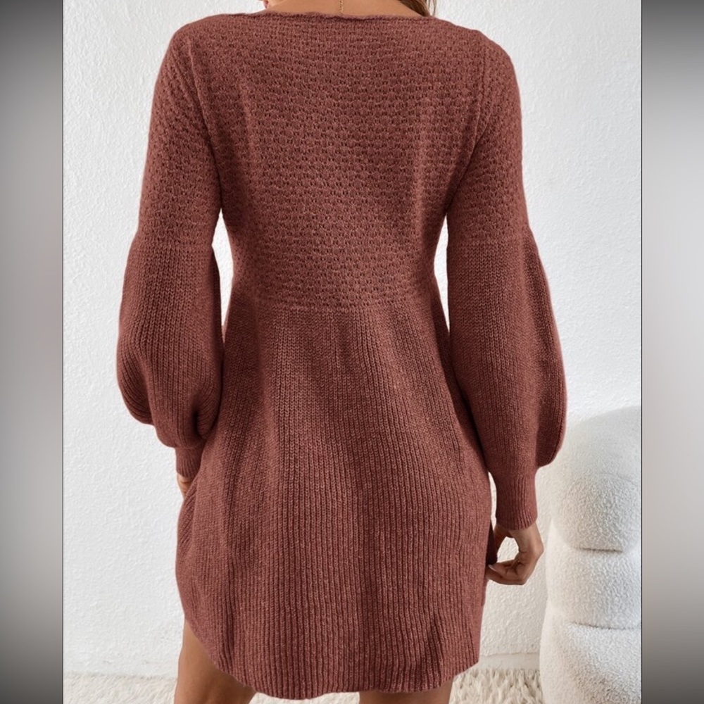 Solid Lantern Sleeve Sweater Dress - Picture 2 of 7